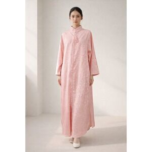 Sante Gown Dress Women's L Classics Long Sleeve Sleep Pink Maxi Tassled Vintage